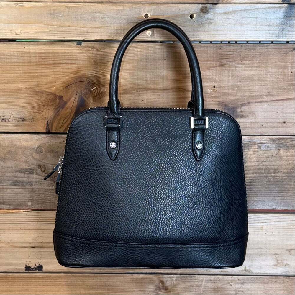 Brooks Brothers Women's Black Leather Satchel Top Handle Zip Around Bag